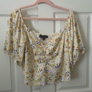 NWT Eloquii white ivory crop short sleeve yellow flower print 20